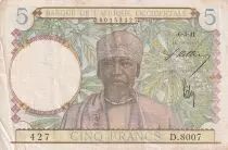 �frica del oeste francesa 5 Francs - Coffe tree - Man weaving - 06-03-41 - Serial D.8007 - F - P.21