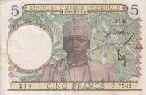 �frica del oeste francesa 5 Francs - Coffe tree - Man weaving - 06-03-41 - Serial P.7548  - F - P.21