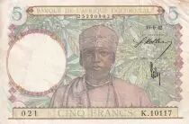 �frica del oeste francesa 5 Francs - Coffe tree - Man weaving - 15-06-1942 - Serial K.10117 - F+ - P.25