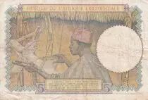 &Aacute;frica del oeste francesa 5 Francs - Coffe tree - Man weaving - 27-04-1939 - Serial P.6108 - F - P.21