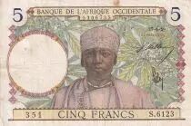 �frica del oeste francesa 5 Francs - Coffe tree - Man weaving - 27-04-1939 - Serial S.61.23 - F - P.21