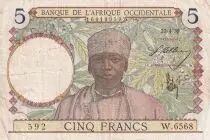 �frica del oeste francesa 5 Francs - Coffe tree - Man weaving - 27-04-1939 - Serial W.65.68 - F - P.21