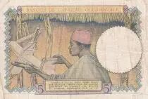 &Aacute;frica del oeste francesa 5 Francs - Coffe tree - Man weaving - 27-04-1939 - Serial W.65.68 - F - P.21