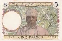 &Aacute;frica del oeste francesa 5 Francs - Coffee - Man weaver - 10-03-1938 - Serial F.5977 - Number 248