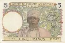 &Aacute;frica del oeste francesa 5 Francs - Coffee - Man weaver - 10-03-1938 - Serial F.5977 - P.21