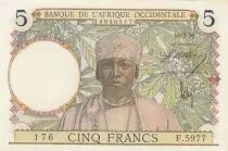 &Aacute;frica del oeste francesa 5 Francs - Coffee - Man weaver - 10-03-1938 - Serial F.5977 - P.21