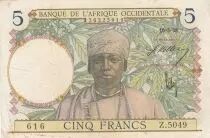�frica del oeste francesa 5 Francs - Coffee tree - Man weaving - 10-03-1938 - Serial Z.5049 - VF+ - P.21
