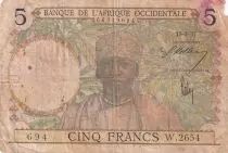&Aacute;frica del oeste francesa 5 Francs - Coffee tree - Man weaving - 15/03/1937 - Serial W.2654 - F - P.21