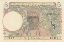 &Aacute;frica del oeste francesa 5 Francs - Coffee Tree - Weaver Bird - 22-04-1942 - Series J