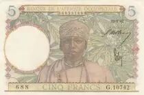 &Aacute;frica del oeste francesa 5 francs - Man, weaver - 15-06-1942 - Serial G.10742