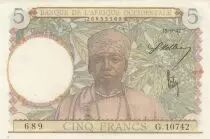 &Aacute;frica del oeste francesa 5 francs - Man weaver - 15-06-1942 - Serial G.10742