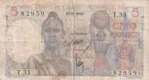 �frica del oeste francesa 5 Francs - Woman, fishermen - 17-08-1943 - Serial T.33