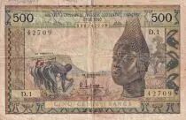 &Aacute;frica del oeste francesa 500 Francs - Farmers, mask - 23-10-1956 - Serial D.1 - P.47
