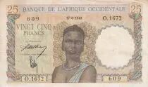 Africa dell\'ovest francese 25 Francs - Woman, Man with a cow - 1943 - Serial  O.1672 - VF+ - P.38