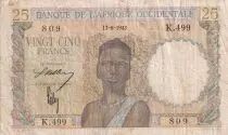 Africa dell\'ovest francese 25 Francs - Woman, Man with a cow - 1943 - Serial K.499 - P.38