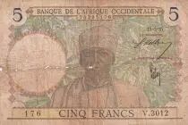 Africa dell\'ovest francese 5 Francs - Coffe tree - Man weaving - 15-03-1937 - Serial V.3012