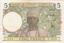 Africa dell\'ovest francese 5 Francs - Coffe tree - Man weaving - 15-03-1937 - Serial Z.2667  - VF - P.21