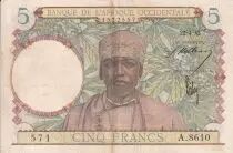 Africa dell\'ovest francese 5 Francs - Coffe tree - Man weaving - 22-04-1942 - Serial A.8610 - VF+ - P.25