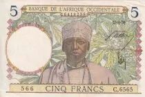 Africa dell\'ovest francese 5 Francs - Coffe tree - Man weaving - 27-04-1939 - S&eacute;rie C.6565  - P.21