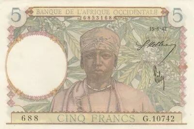 Africa dell\'ovest francese 5 francs - Man, weaver - 15-06-1942 - Serial G.10742