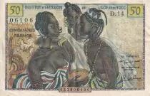 Africa dell\'ovest francese 50 Francs - AOF and Togo - Women, dancer, harbor - 1956 - Serial D.14 - VF - P.45