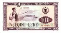 Albania 100 Lek&eacute; - Ouvrier, enfant et barrage- 1964