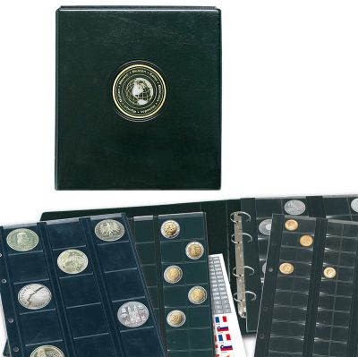 Album Pièces de monnaie (cap.= 215). 5 feuillesx43 cases+5 intercalaires.  25x25cm. Gris métal - Porte-monnaie - Achat & prix