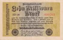 Alemania 10 Millionen Mark - Olive & Brown - 1923 - Varieties watermarks and serials - XF - P.106