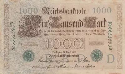 Alemania 1000 Mark Allegorical figures - Green seal - 1910 - 7 digit various Serial B