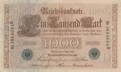 Alemania 1000 Mark Allegorical figures - Green seal - 1910 - 7 digit various Serial B