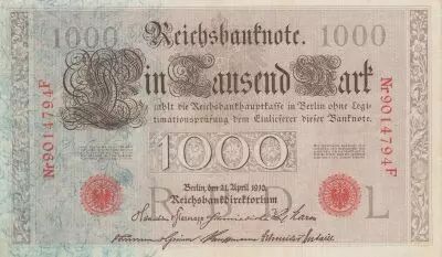 Alemania 1000 Mark Allegorical figures - Red seal - 1910 - 7 digit - P.44 - XF