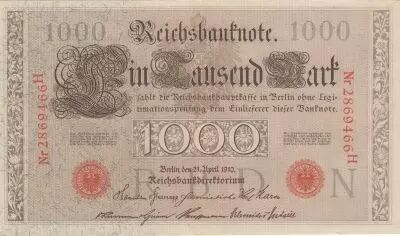 Alemania 1000 Mark Allegorical figures - Red seal - 1910 - 7 digit serial H - P.44 - XF to XF+