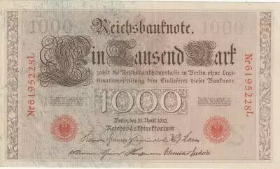 Alemania 1000 Mark Allegorical figures - Red seal - 1910 - 7 digit serial L - P.44 - XF to XF+