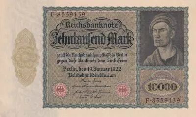 Alemania 10000 Mark - Portrait of man by Durer - 1922 - Serial F