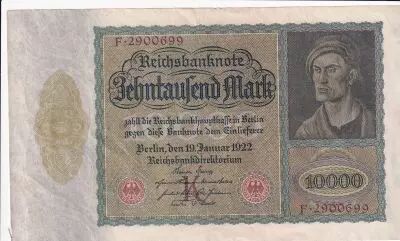 Alemania 10000 Mark - Portrait of man by Durer - 1922 - Serial K letter F