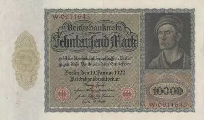Alemania 10000 Mark - Portrait of man by Durer - 1922 - Serial W letter E