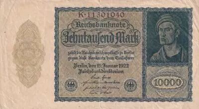 Alemania 10000 Mark Portrait of man by Durer - 1922 - Serial K.11
