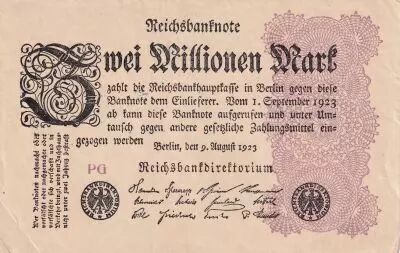 Alemania 2 Millionen Mark - Black and Lilac - 09-08-1923 - Serial PG