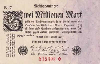 Alemania 2 Millionen Mark - White & Rose - 1923 - Varieties watermarks and serials - SUP - P.103