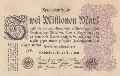 Alemania 2 Millionen Mark  Black and Lilac - 09-08-1923 Serial WK - VF to XF