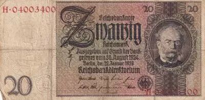 Alemania 20 Reichsmark - Werner Von Siemens - 1929 - Serial H with different numbers