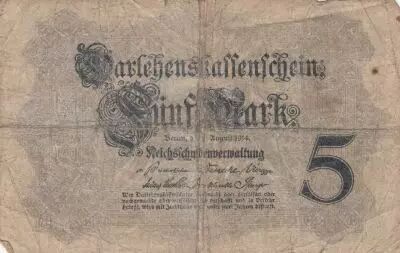 Alemania 5 Mark - Germania, arms - 1914 - Serial K 8 digit - P.47C
