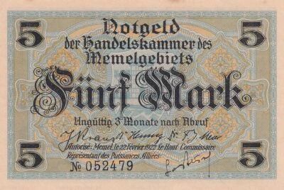 Alemania 5 Mark - Memel Territory - February 22, 1922 - Series 052479