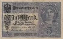 Alemania 5 Mark - Woman, crown - 1917 - Serial X - P.56b
