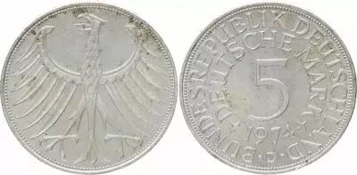 Alemania 5 Mark Imperial Eagle - 1974 D