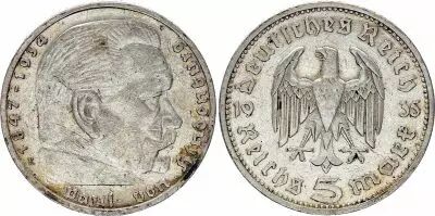 Alemania 5 Reichsmark Hindenburg 1935 E Munldenhutten - Silver - VF - KM.86