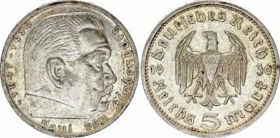 Alemania 5 Reichsmark Hindenburg 1936 E Munldenhutten - Silver - VF - KM.86