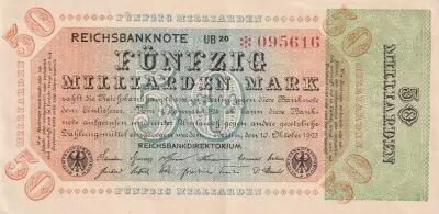 Alemania 50 Milliarden Mark  - Reichsbanknote 1923 - Serial UB 20 - * 095616
