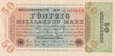 Alemania 50 Milliarden Mark  - Reichsbanknote 1923 - Serial UB 20 - * 095619