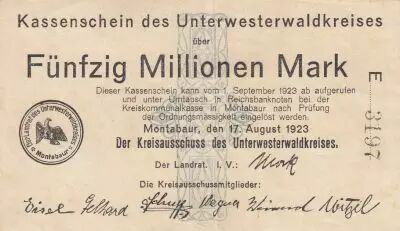 Alemania 50 Millionen Mark - State of Montabaur - 17-08-1923 - Number 3197